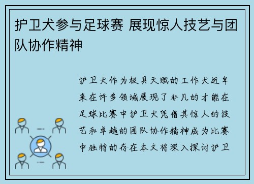 护卫犬参与足球赛 展现惊人技艺与团队协作精神
