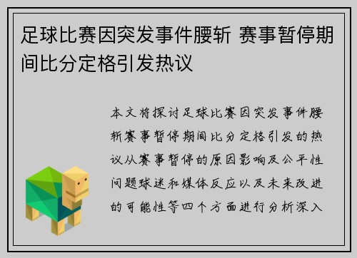 足球比赛因突发事件腰斩 赛事暂停期间比分定格引发热议