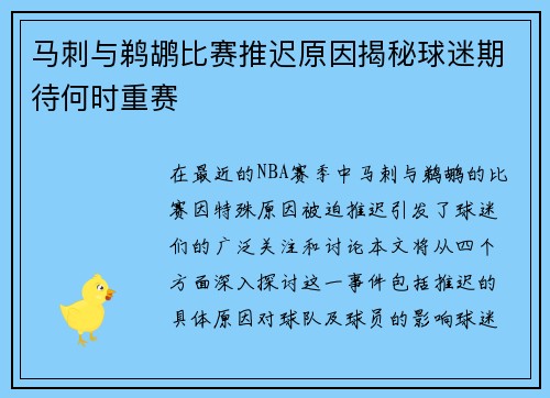 马刺与鹈鹕比赛推迟原因揭秘球迷期待何时重赛