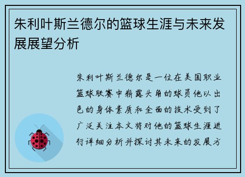 朱利叶斯兰德尔的篮球生涯与未来发展展望分析